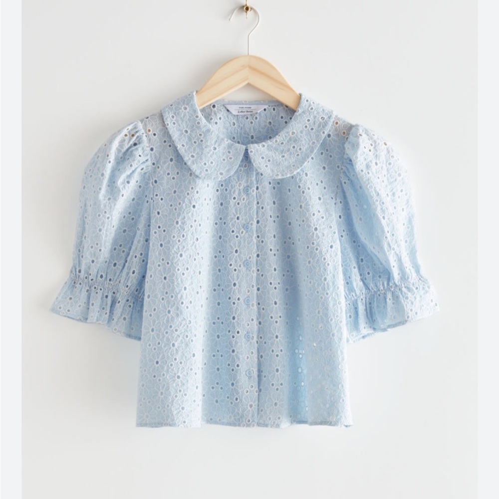&Other Stories Light Blue Collar Puff Sleeve Blouse